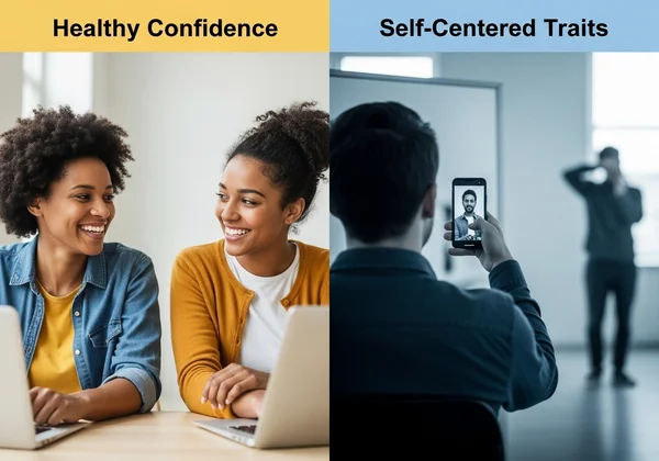 Comparing healthy confidence with self-centered traits.