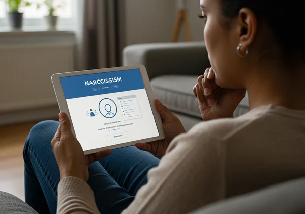 Person using a narcissism test for self-awareness.