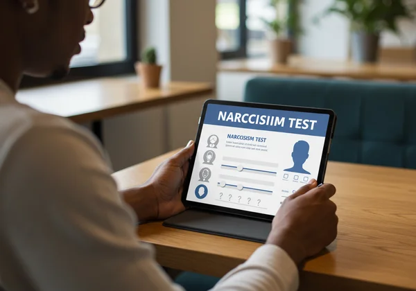 Person taking a self-awareness test on a digital device.