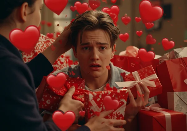 Person receiving overwhelming love and gifts, love bombing.