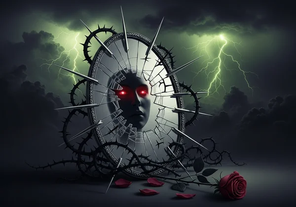 Symbolic representation of malignant narcissism, featuring dark, sharp