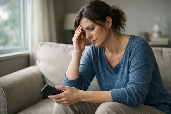 Woman feeling drained after phone call