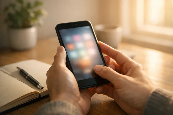 Person using phone for self-reflection