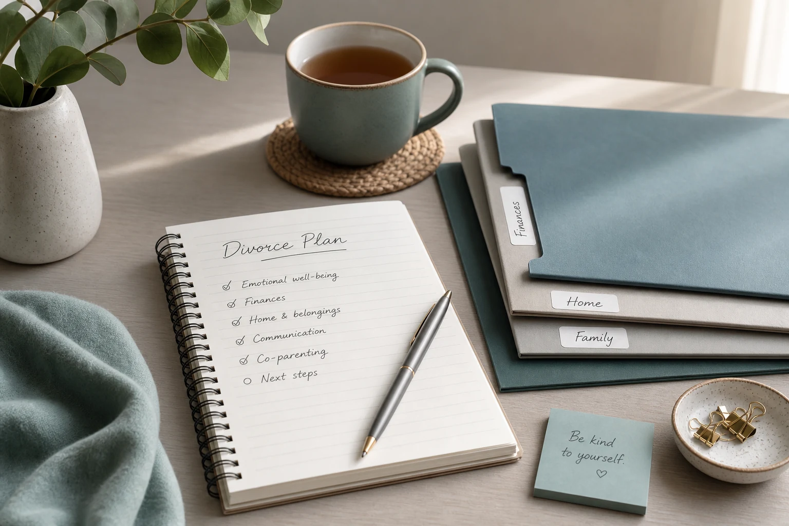 Calm divorce planning desk